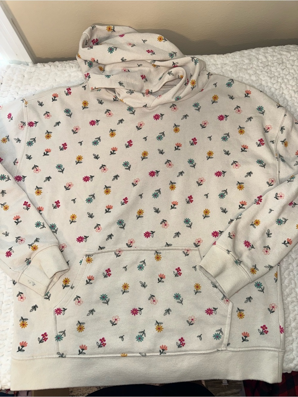 Cream Floral Funnel Neck Pullover Sweater